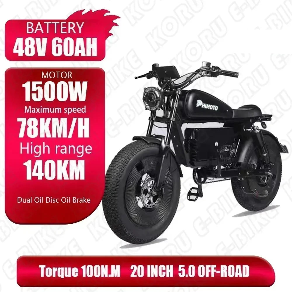ZPW black HIMOTO dult Electric Bicycle 1500W High Power Motor48v60ahBatteroil dampery Electric Bike Urban LeisureThickTire ebike