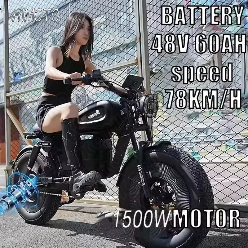ZPW black HIMOTO dult Electric Bicycle 1500W High Power Motor48v60ahBatteroil dampery Electric Bike Urban LeisureThickTire ebike