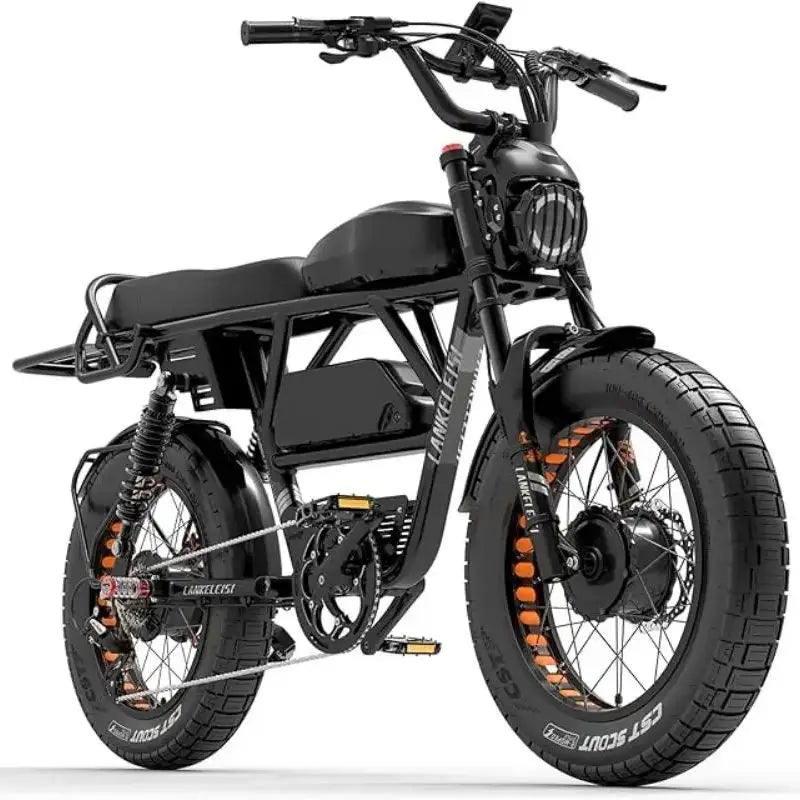 Ebike 2000W 48V 45Ah, 35 MPH Dual Motor Dual Battery, 20 Fat Tire Full Suspension, Upp till 173Miles