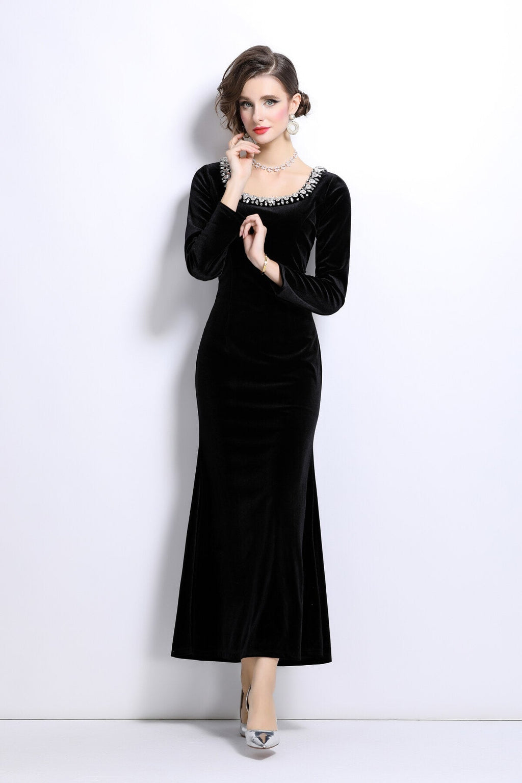 Black Velvet Vintage Fishtail Dress
