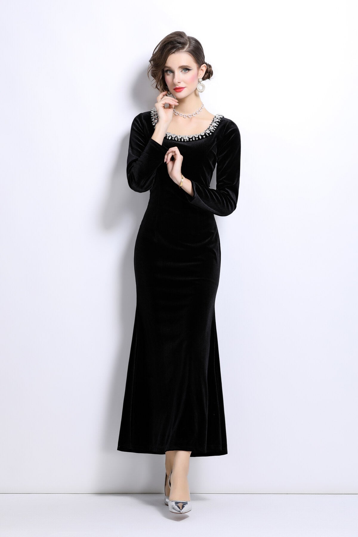 Black Velvet Vintage Fishtail Dress