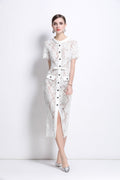 Blanca Slim Fit Round Neck Button Down Lace Dress