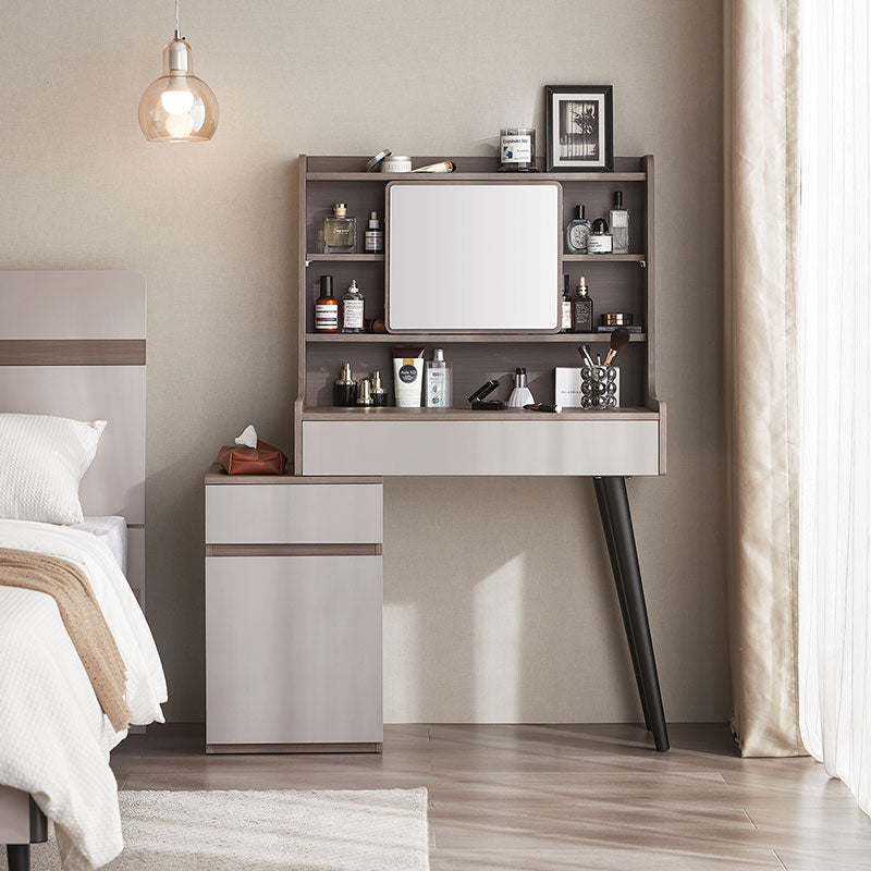 Cappuccino Taupe Makeup Table with Grey Stool Set