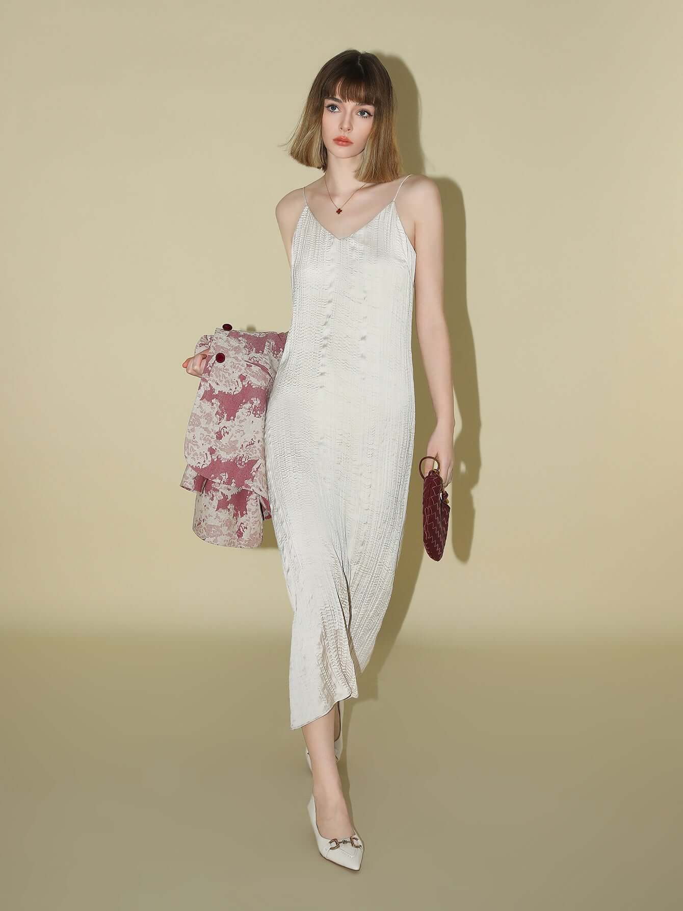 Chrevron Knitted Ivory French Slip Dress
