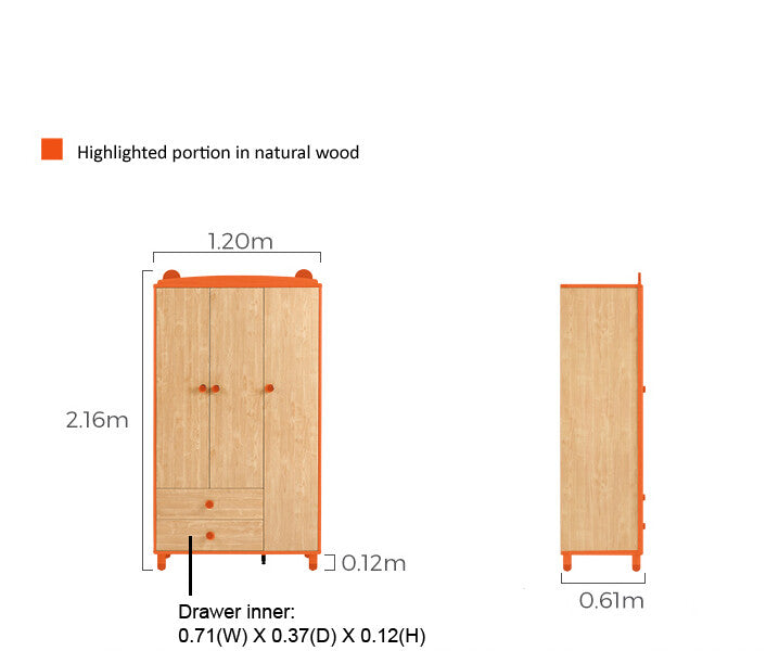 Dear Bear Kids Oak Wardrobe Closet