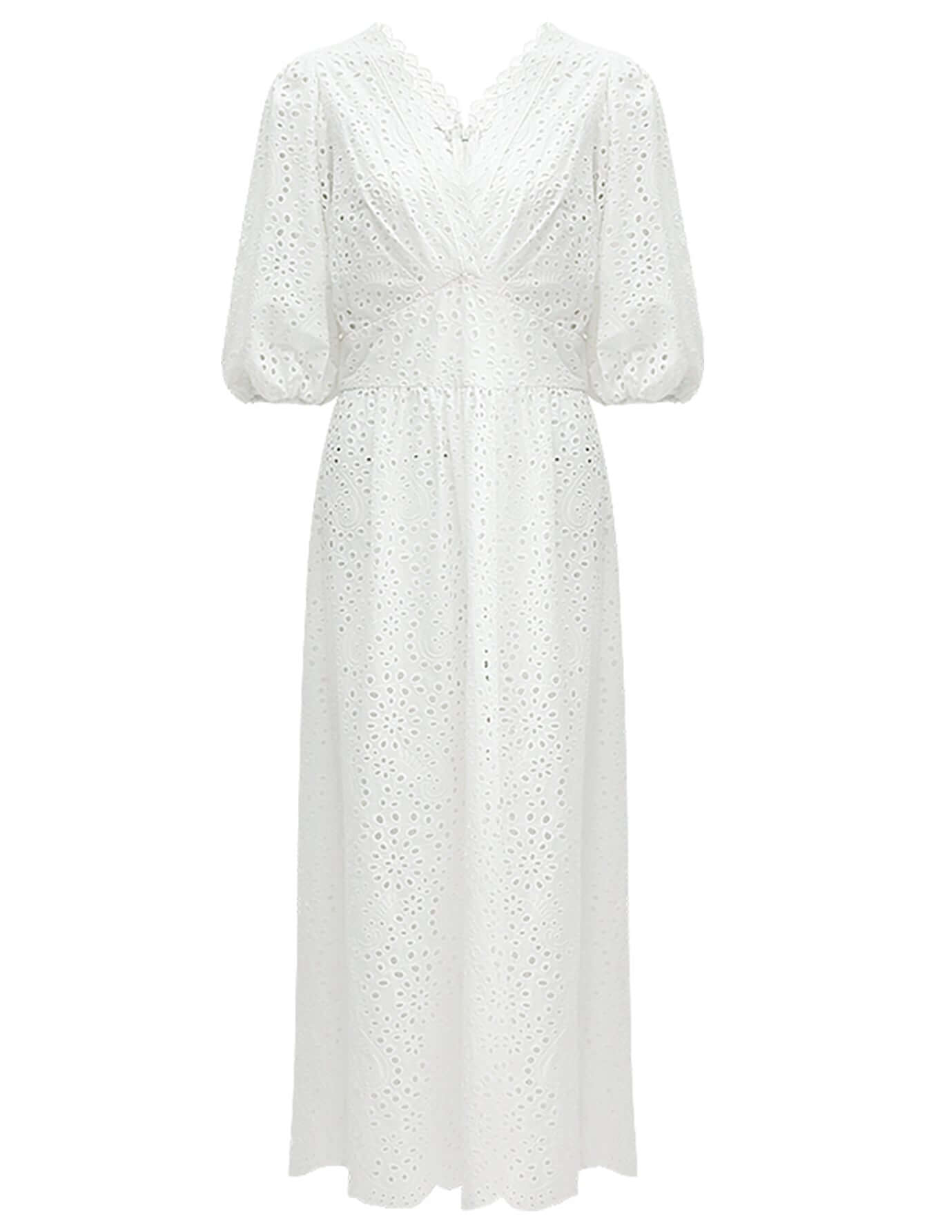 Delicate French Lace Cutwork White Cotton Dress