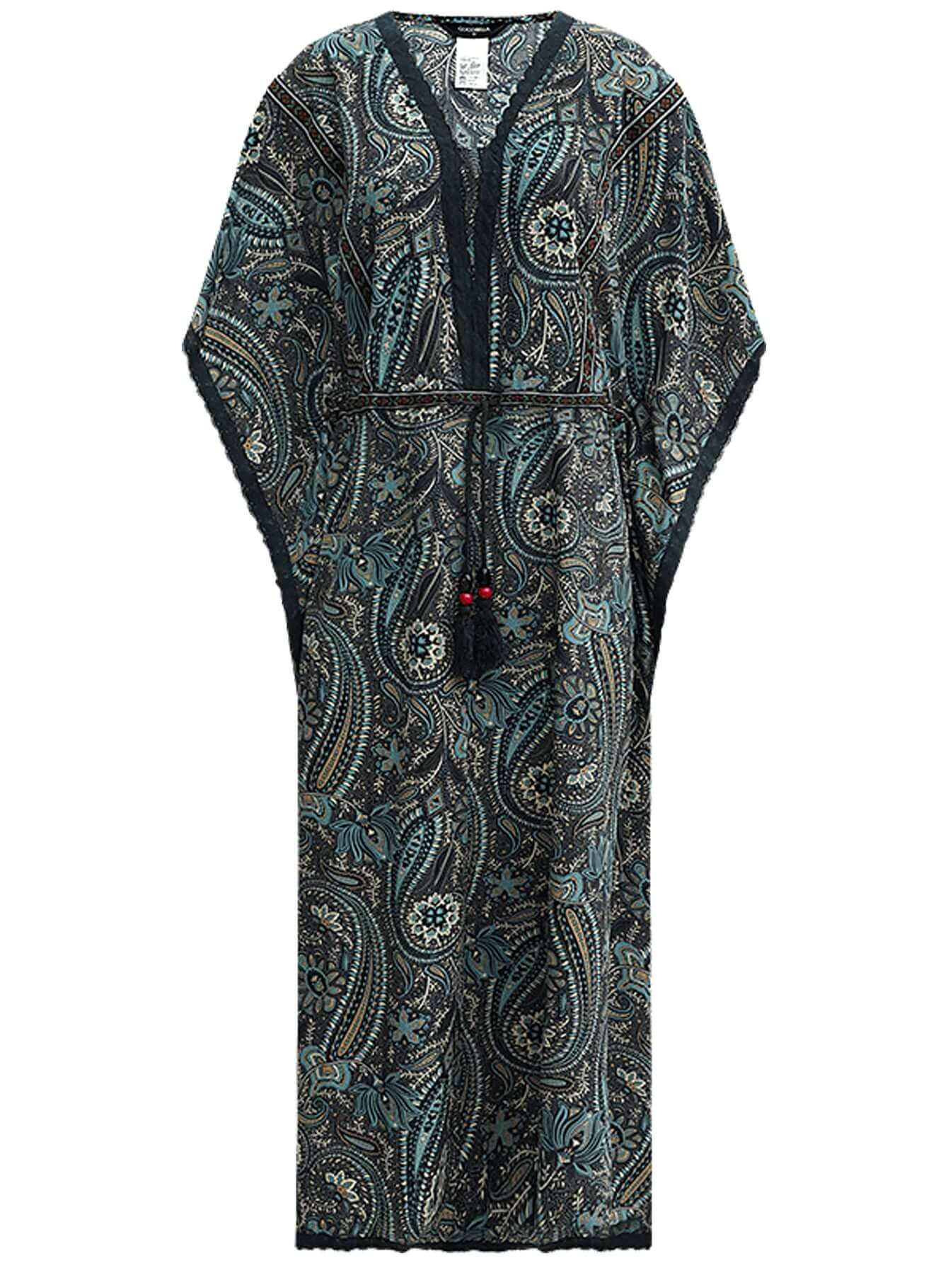 Navy Paisley Batwing Vacation Dress