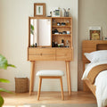 Solid Wood Makeup Table with White Stool Set
