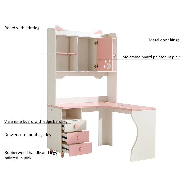 Whimsical Kitty Cat Tall Bookcase and Pink Study Table